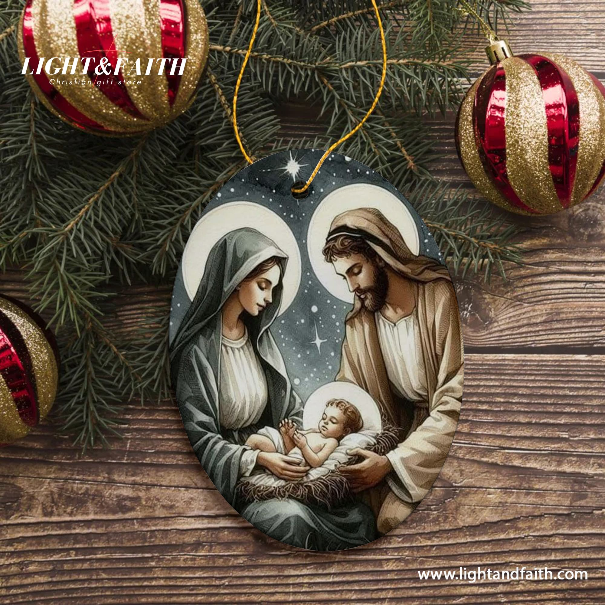 Holy Family Christmas Ornament, Nativity Scene Ornament with Mary Joseph and Baby Jesus, Christian Holiday Decoration, Religious Xmas Tree Decor DCLAF35